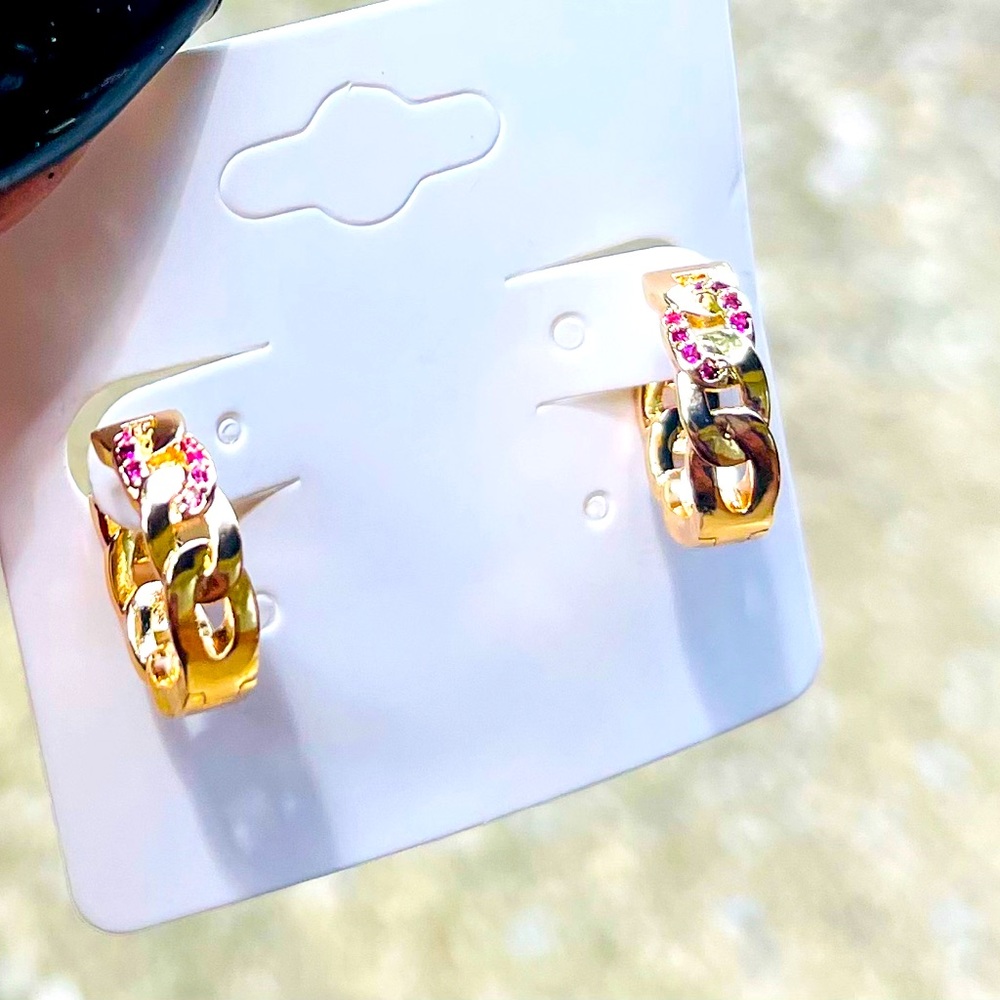 18K Gold plated cuba chain hoop earrings